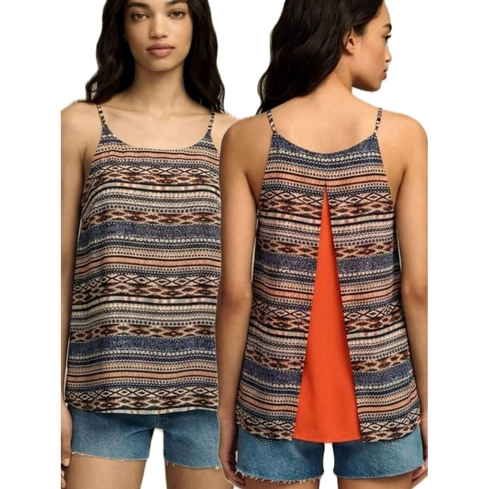 THML Aztec Tribal Patterned Cami Tank Womens Size M Geometric A-Line Split Back